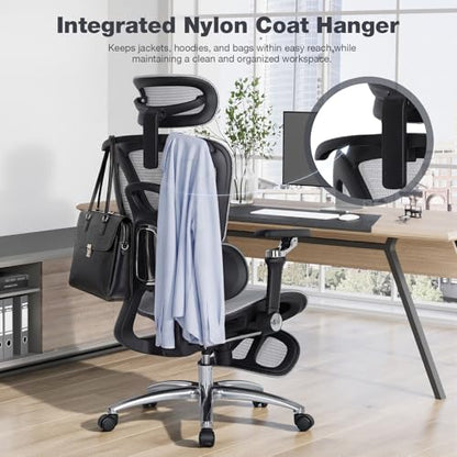 MALOL Ergonomic Office Chair, 400lbs High Back Mesh Desk Chair with 6D Armrests, 3D Headrest, Adjustable Lumbar Support, Seat Depth Adjustment, Tilt Lock, Metal Base & PU Wheels, Grey - color: Grey