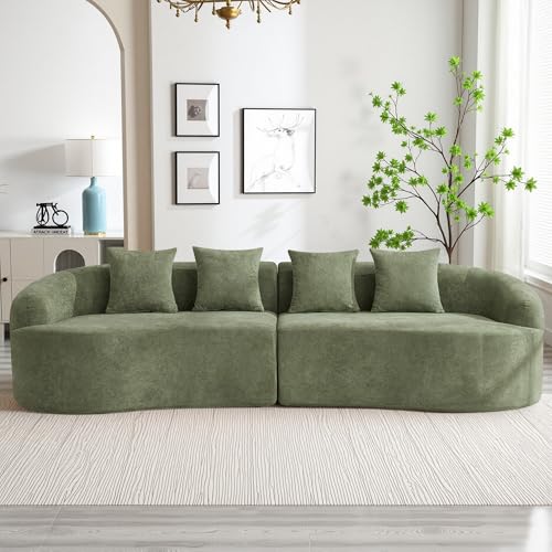 110" Boneless 4 Seater Sofa Couch, Modern Oversized Curved Cloud Sofa, Chenille 4-Seater Deep Seat Sectional Couches for Living Room, No Assembly, Green - color: Green, size: 4-Seater Sofa