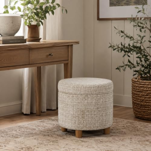 HomePop 19" Round Storage Ottoman - Cream Textural Woven - color: Cream Textural Woven