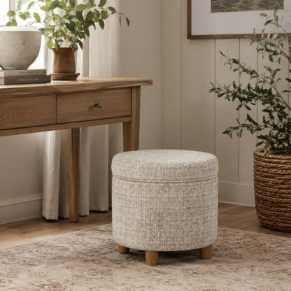 HomePop 19" Round Storage Ottoman - Cream Textural Woven - color: Cream Textural Woven