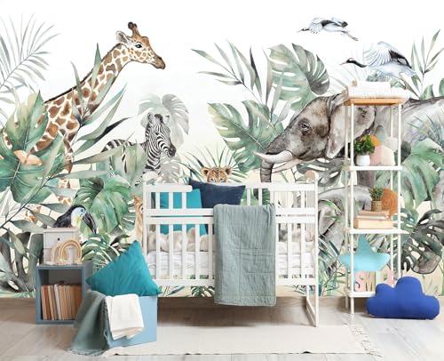 YIHWM-Peel and Stick Animal Wallpaper Tropical Rainforest Zoo Theme Mural | Tear-resistant,with a substantial feel;Will not be damaged during repositioning.Boy's Room,kids room wallpaper.S-80"x58" - color: Yh13, size: 80"x58"