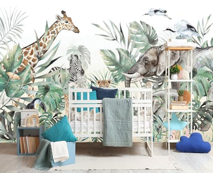 YIHWM-Peel and Stick Animal Wallpaper Tropical Rainforest Zoo Theme Mural | Tear-resistant,with a substantial feel;Will not be damaged during repositioning.Boy's Room,kids room wallpaper.S-80"x58" - color: Yh13, size: 80"x58"