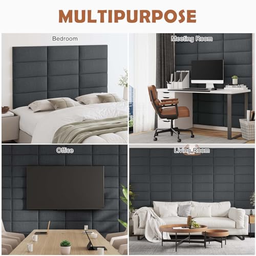 IFNOW Wall Mounted Headboard, Peel and Stick Panels, Black, Queen | 3D Soundproof Acoustic Padding, Reusable and Removable, Tufted fabric Bed Headboard, for bedroom (9 Panels, 10" x 24") - color: Fabric-black, size: Queen