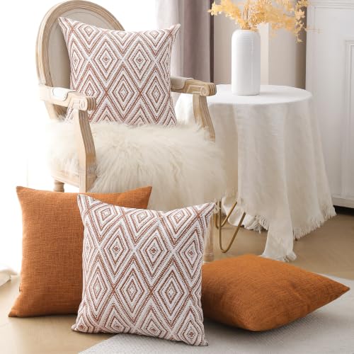HPUK Throw Pillow Covers 18x18, Set of 4, Golden Brown Couch Pillow Covers | Polyester fabric, patterned and solid designs, hidden zippers, machine washable, for sofas and beds, inserts not included - color: Golden Brown, size: 18" x 18" (Pack of 4)