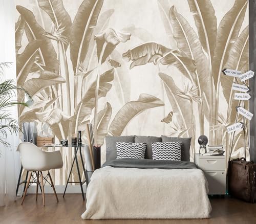 XMPMBM-Peel and Stick Beige Leaves Wallpaper Tropical Banana Leaf Mural | Tear-resistant,good adhesion,repositionable,and durable;does not peel off easily.size: L-137"X96" - color: X07, size: 137"x96"