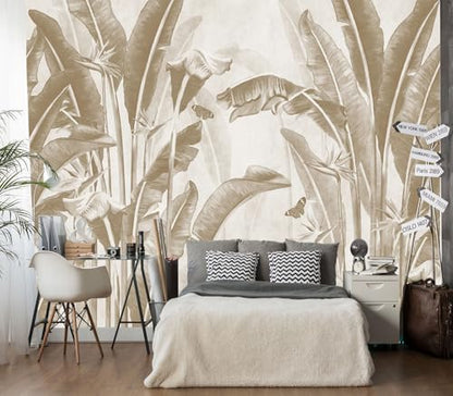 XMPMBM-Peel and Stick Beige Leaves Wallpaper Tropical Banana Leaf Mural | Tear-resistant,good adhesion,repositionable,and durable;does not peel off easily.size: L-137"X96" - color: X07, size: 137"x96"