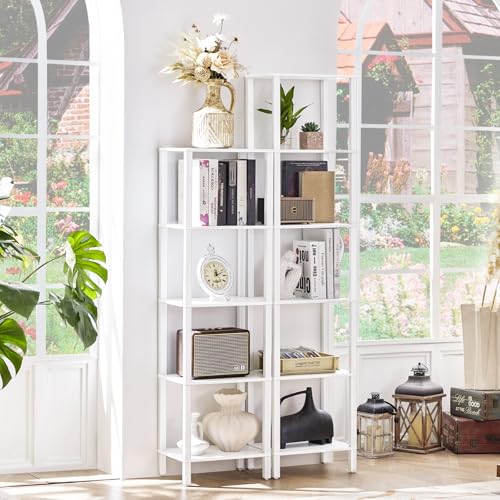 YUFAM 5 Tier Tall Narrow Bookshelf, Skinny Bookcase, Wooden Shelf, White | 54'' Tall Thin Book Shelf, Skinny Book Shelf for Modern Narrow Industrial Shelf fits Living Room, Office, Bedroom, Kitchen - color: White, size: 5-Tier