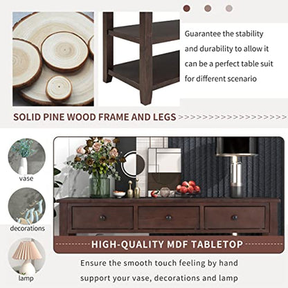Modern Console Table, Pine Solid Wood Sofa Table with 3 Drawers and 2 Shelves, Entryway Table Sideboard Buffet Table for Living Room, 220 LBS Weight Capacity, Easy Assembly (Espresso-1) - color: Espresso-1