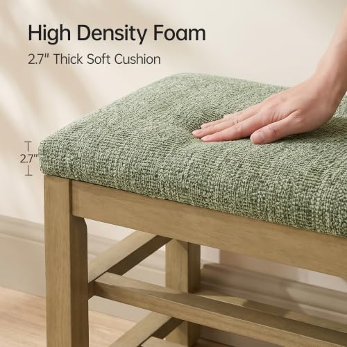 VKNOW 44.3” Entryway Bench, 2-Tier Upholstered Shoe Storage Bench, Green | Shoe Bench with Rubberwood Legs, Shoe Rack for Entryway, Hallway, End of Bed, Living Room - color: Green1