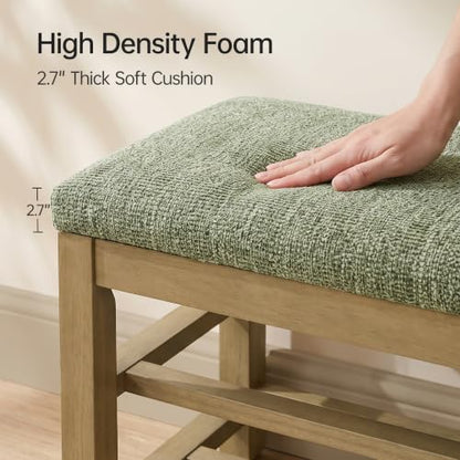 VKNOW 44.3” Entryway Bench, 2-Tier Upholstered Shoe Storage Bench, Green | Shoe Bench with Rubberwood Legs, Shoe Rack for Entryway, Hallway, End of Bed, Living Room - color: Green1
