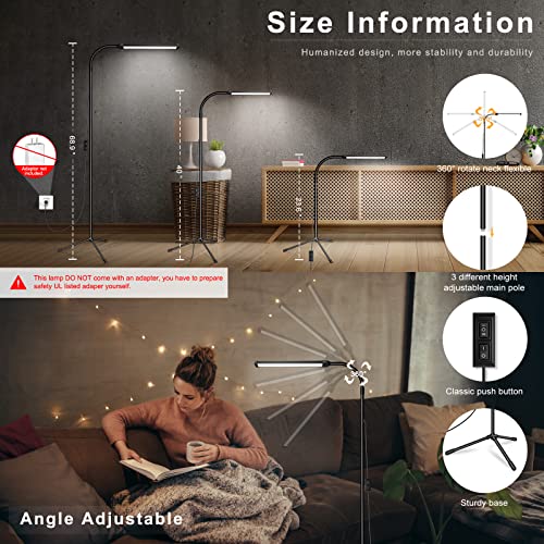 Led Floor Lamp for eyelash extensions Standing light Floor Lamps for Office Standing Lamp Brightness eyelash lamp tattoo Light Eye Caring Reading lamp for Bedroom makeup light lash light extension - color: Metallic Black