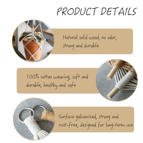 4 Pack Macrame Plant Hangers Indoor Up to 10 inch Pot, Boho Hanging Planters, Plant Holder with 8Pcs Stainless Steel Hooks(4Pcs Black Hanger) - color: 4pcs Black Hanger