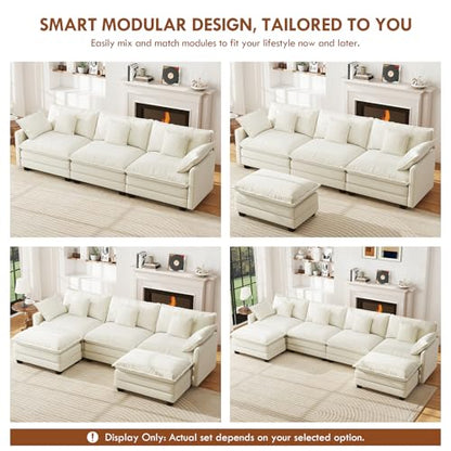 77" L Shape Cloud Sofa, Modular Sectional Couch with Ottoman, Comfy Chenille Deep Seat Loveseat with Pillow for Living Room Bedroom Apartment (Beige) - color: Beige, size: 77" L Sofa