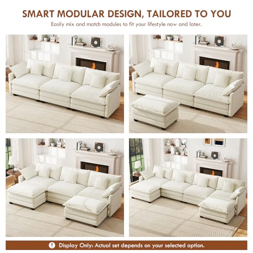 111.4" Cloud Couch, Modular Sectional Sofa, Comfy Modern 3-Seater Couches with Pillows & Upholstered Deep Seat Cushion for Living Room Bedroom Apartment (Beige) - color: Beige, size: 111.4" Sofa