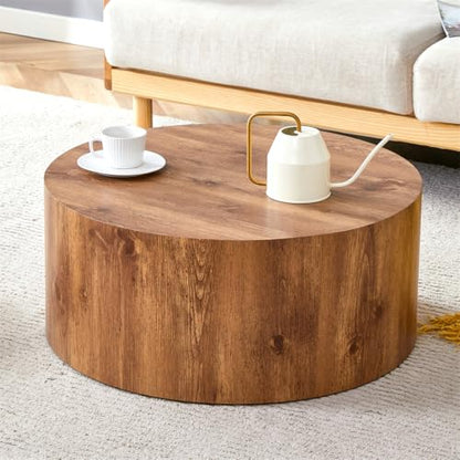 Round Coffee Table, 23.6" Modern Wood Drum Coffee Table, Round Accent Center Table for Living Room Apartment Small Spaces, No Assembly Required - color: 24'' Wood, size: 24'' Round Coffee Table