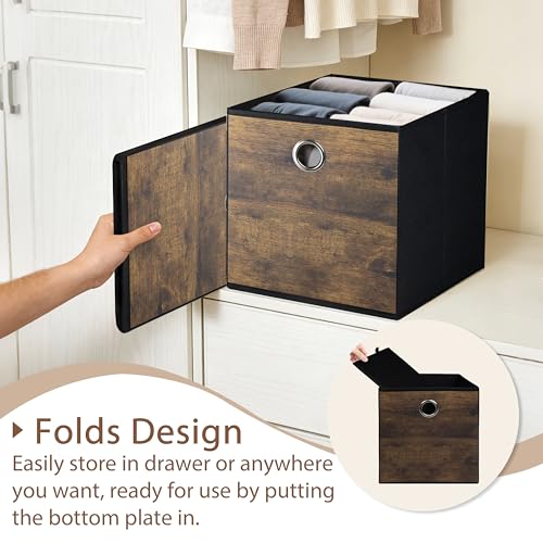 Stylish Fabric Cube Storage Bin with Wood Grain,Sturdy Storage Cube Box for Shelves, Foldable Basket Space Saving Storage Organizer for Home,Office,Nursery,Living Room,Bderoom,3 Pack(12.6x12.6x12.6in) - size: Large-12.6x12.6x12.6inch
