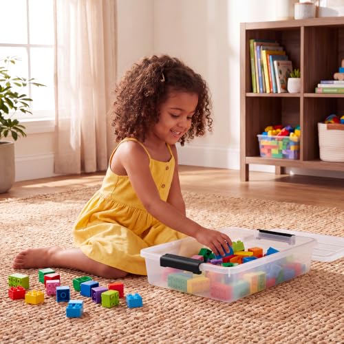 6 Qt Plastic Storage Bins with Lids,Sensory Bins,Stackable Clear Containers with Secure Latches,Multi-Purpose Classroom Storage Organizer for Craft Supplies,Paper & Office Stationery,4 Pack,Black | Stackable, Secure Latches, Multi-Purpose Classroom Storag