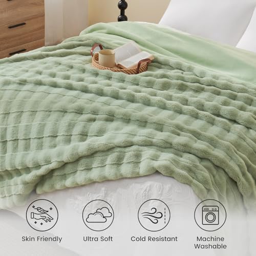 Cozy Bliss Fluffy Faux Fur Throw Blanket for Couch,Warm Cozy Soft Green Throw Blankets for Sofa Bed Living Room,50x60 Inches - color: Sage Green, size: Throw(50" x 60")
