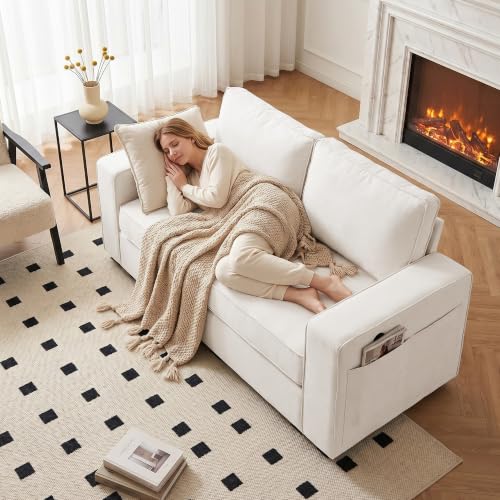 66" Small Sectional Couches with Storage for Living Room, Modular Loveseat Sofa with Removable Chenille Cover & USB Charging, Comfy Living Room Couch, Beige - color: Beige