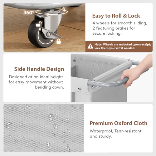 Lifewit 150L Rolling Laundry Basket with Steel Frame, Removable Bag, Silver Gray - color: Silver Gray, size: 150L