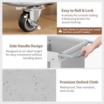 Lifewit 150L Rolling Laundry Basket with Steel Frame, Removable Bag, Silver Gray - color: Silver Gray, size: 150L