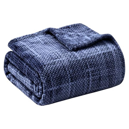 COOVA Fleece Bed Blanket King Size, Super Soft and Cozy 3D Jacquard Warm Blankets, Lightweight and Fuzzy Large Throw for Couch, Sofa, Chair, Giftable (Navy Blue, 90"x102") - color: Graphite Navy Blue, size: 90"x102"