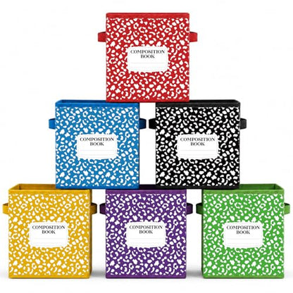 Crtiin 6 Pcs 11in Composition Book Classroom Fabric Storage Bins Cube Classroom Cubby Baskets with Handles Collapsible Bins for School Daycare Elementary Preschool Home Office (Composition Book) - style: Composition Book