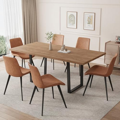 Mid-Century Extendable Dining Table Set, 51"-67", 6 Upholstered Chairs - color: Walnut Table-a, size: 51"-67"