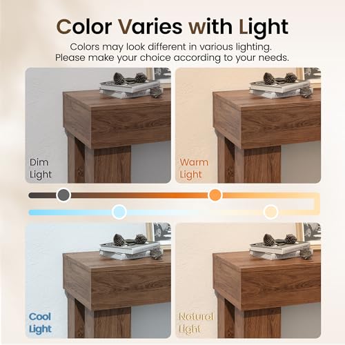 Apicizon 63" Long Console Table with LED Light, Farmhouse Entryway Table, Wooden Rectangular Sofa Table Behind Couch, Narrow Entrance Table for Living Room, Hallway, Foyer, Dark Brown - color: Dark Brown