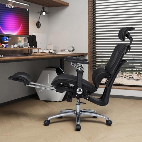 MALOL Ergonomic Office Chair, 400lbs High Back Mesh Desk Chair with 6D Armrests, 3D Headrest, Adjustable Lumbar Support, Seat Depth Adjustment, Tilt Lock, Metal Base & PU Wheels, Black - color: Black