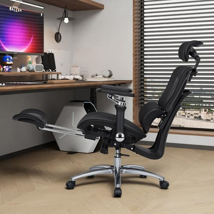 MALOL Ergonomic Office Chair, 400lbs High Back Mesh Desk Chair with 6D Armrests, 3D Headrest, Adjustable Lumbar Support, Seat Depth Adjustment, Tilt Lock, Metal Base & PU Wheels, Black - color: Black