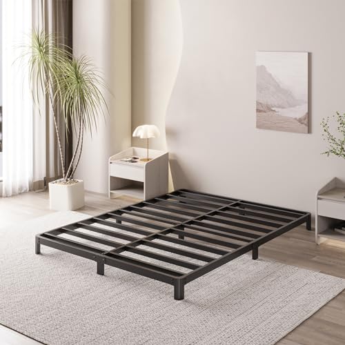 Yicensen 4 Inch Full Bed Frame Low Profile No Box Spring Needed, Heavy Duty Full Size Metal Platform Bed Frame with Rounded Corner Legs, Easy Assembly, Noise Free, Black - size: Full, style: 4 Inch