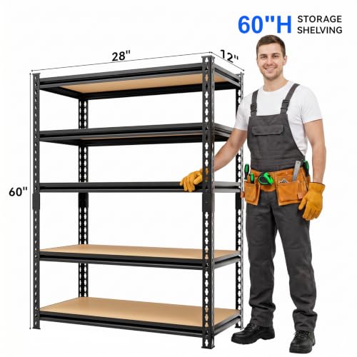 3000LBS Storage Rack,5-Tier Heavy-Duty Storage Shelving,Adjustable Metal Shelves,60" Hx28 Wx12 D Shelf for Warehouse,Garage,Pantry, Kitchen,Office