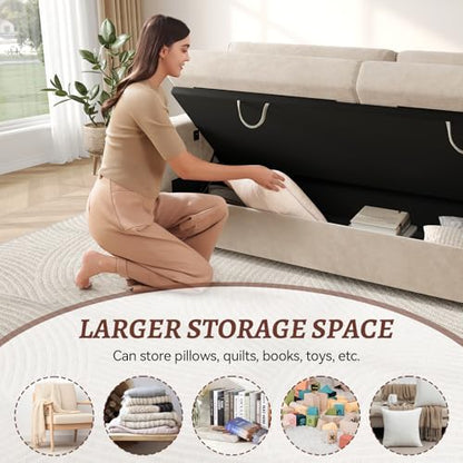 COPIAE Loveseat Sofa, Larger Couch Velvet Fabric with Storage, Charging Ports, Heightened Backrests, Removable Cover Modern Comfy Couches Easy Assembly for Living Room, 88 Inch Beige - color: Beige
