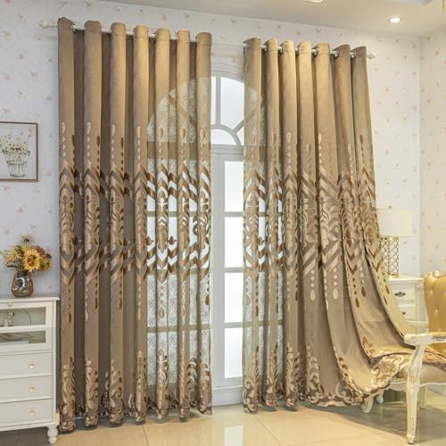 Brown Damask Sheer Curtains, Vintage Style, 60 x 106, 2 Panels | Filters Natural Light, Full Length Design, Soft Fabric Feel, Easy to Hang, for Large Windows - color: Sheer Brown, size: 60"W x 106"L (Pack of 2)