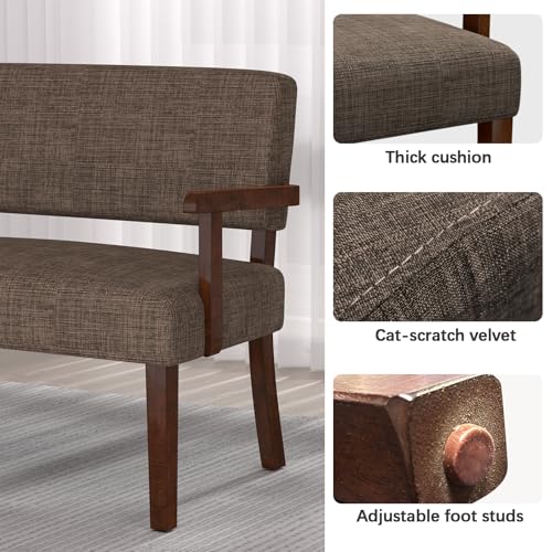 Accent Chair 2 Seat, Upholstered Reading Leisure Chair, Bench with Solid Wood Frame for Dining, Reading,Waiting Rooms (Brown) - color: Brown, size: Bench