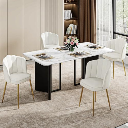 VECELO Velvet Dining Chairs Set of 2, Modern Upholstered Kitchen Chairs with Thick Cushions, Curved Padded Backrest and Metal Legs, for Kitchen, Dining Room, Living Room, White - color: White, size: Set of 2