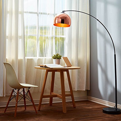 Teamson Home Arquer 66.93" Arc Floor Lamp for Living Rooms, Home Offices, Dining Rooms, Bedrooms with Faux Black Marble Base and Rose Gold Bell Shade - color: Rose Gold