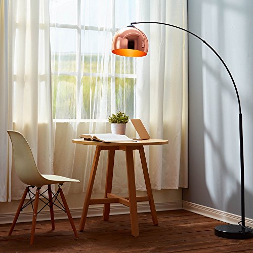 Teamson Home Arquer 66.93" Arc Floor Lamp for Living Rooms, Home Offices, Dining Rooms, Bedrooms with Faux Black Marble Base and Rose Gold Bell Shade - color: Rose Gold