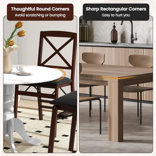COSTWAY Round Dining Table for 4, 39-inch Wooden Kitchen Table with Solid Rubber Wood Frame, Curved Trestle Legs, Adjustable Foot Pads, Mid Century Rustic Dinning Table for Living Room (White) | Curved Trestle Legs, Adjustable Foot Pads, Mid Century Rusti