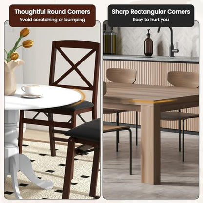 COSTWAY Round Dining Table for 4, 39-inch Wooden Kitchen Table with Solid Rubber Wood Frame, Curved Trestle Legs, Adjustable Foot Pads, Mid Century Rustic Dinning Table for Living Room (White) | Curved Trestle Legs, Adjustable Foot Pads, Mid Century Rusti