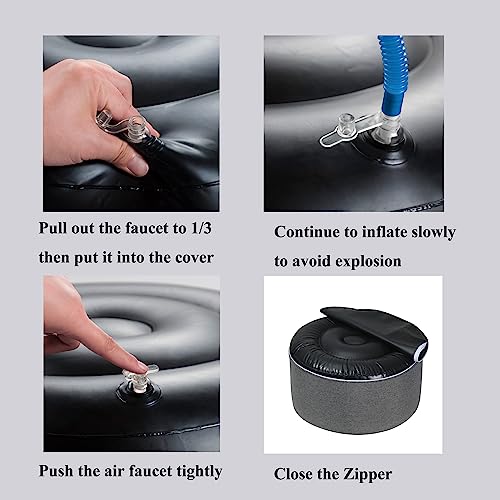 FUNHOME Inflatable Stool Ottoman Footrest with Handle D20 xH9-Dark Grey | Indoor Outdoor Footrest Seat, Water-Repellent, Footstool Pouf for Home Patio Garden and Camping Use - color: Dark Grey