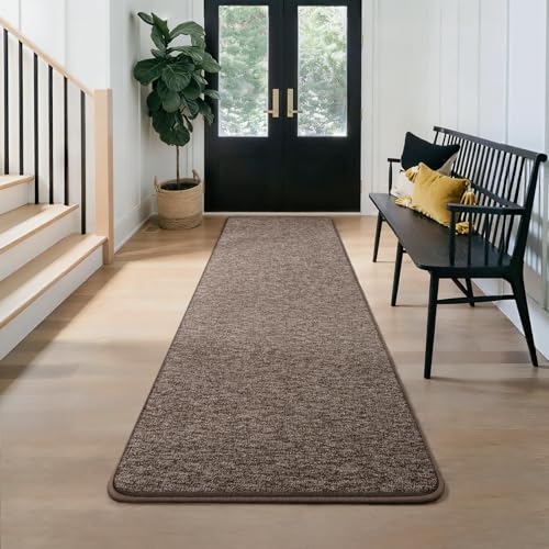 Runner Rug for Hallway, 2x8 Brown Washable Non Slip Runner Rug | Memory Foam, Low Pile, Solid Minimalist, Soft Modern Indoor Carpet for Bedroom Kitchen Entrance Laundry Living Room - color: Brown, size: 2' x 8' (Runner)