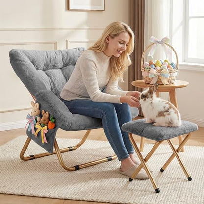 Kasunpul Comfy Saucer Chair, Foldable Living Room Chairs, Soft Faux Fur Lounge Chair for Bedroom, Reading Chairs for Adults, Teens, X-Large (Grey) - color: Grey