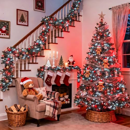 JMEXSUSS 2 Pack Red and White Battery Christmas Lights | Each 33ft 100 LED Battery Powered String Lights with Remote for Tree Patio Yard House Party Birthday Outside - color: Red&White, size: 2*100LED