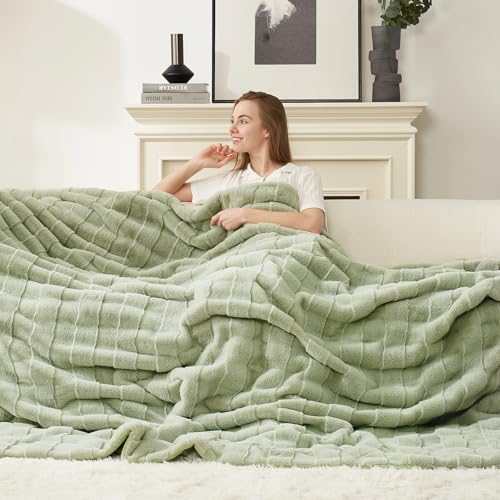 Cozy Bliss Fluffy Faux Fur Throw Blanket for Couch,Warm Cozy Soft Green Throw Blankets for Sofa Bed Living Room,50x60 Inches - color: Sage Green, size: Throw(50" x 60")