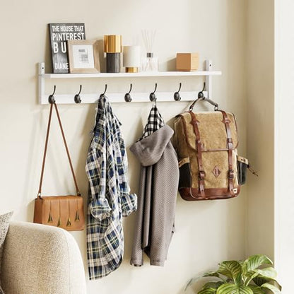 BAMEOS 35" L Wall Hooks with Shelf, Entryway Coat Hooks, Wood Wall Hanging Shelf, Wall-Mounted Coat Rack with 7 Dual Metal Hooks for Bathroom, Kitchen, Living Room, Bedroom (White) - style: White-35IN with shelf