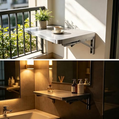 304 Stainless Steel Wall Mount Folding Table 16 20 24 28 32 36 40 43 47 51 59 71in Kitchen Storage Shelf Drop Down Heavy Duty Foldable Wall Mount Shelving for Kitchen Balcony(50x20cm/19.7x7.9in) - size: 50x20cm/19.7x7.9in