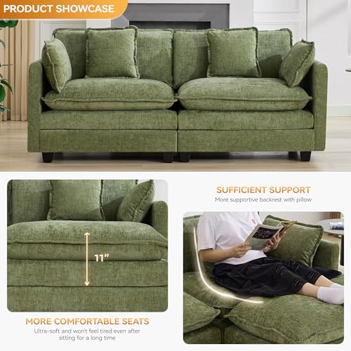 76" Cloud Loveseat Sofa, Modular Sectional Couch with Deep Seats and Double-Layer Thick Cushions, Chenille Upholstered 2-Seat Sofa for Living Room Apartment,Green - color: Green, size: 76'' Loveseat
