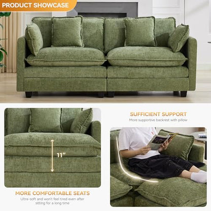 76" Cloud Loveseat Sofa, Modular Sectional Couch with Deep Seats and Double-Layer Thick Cushions, Chenille Upholstered 2-Seat Sofa for Living Room Apartment,Green - color: Green, size: 76'' Loveseat